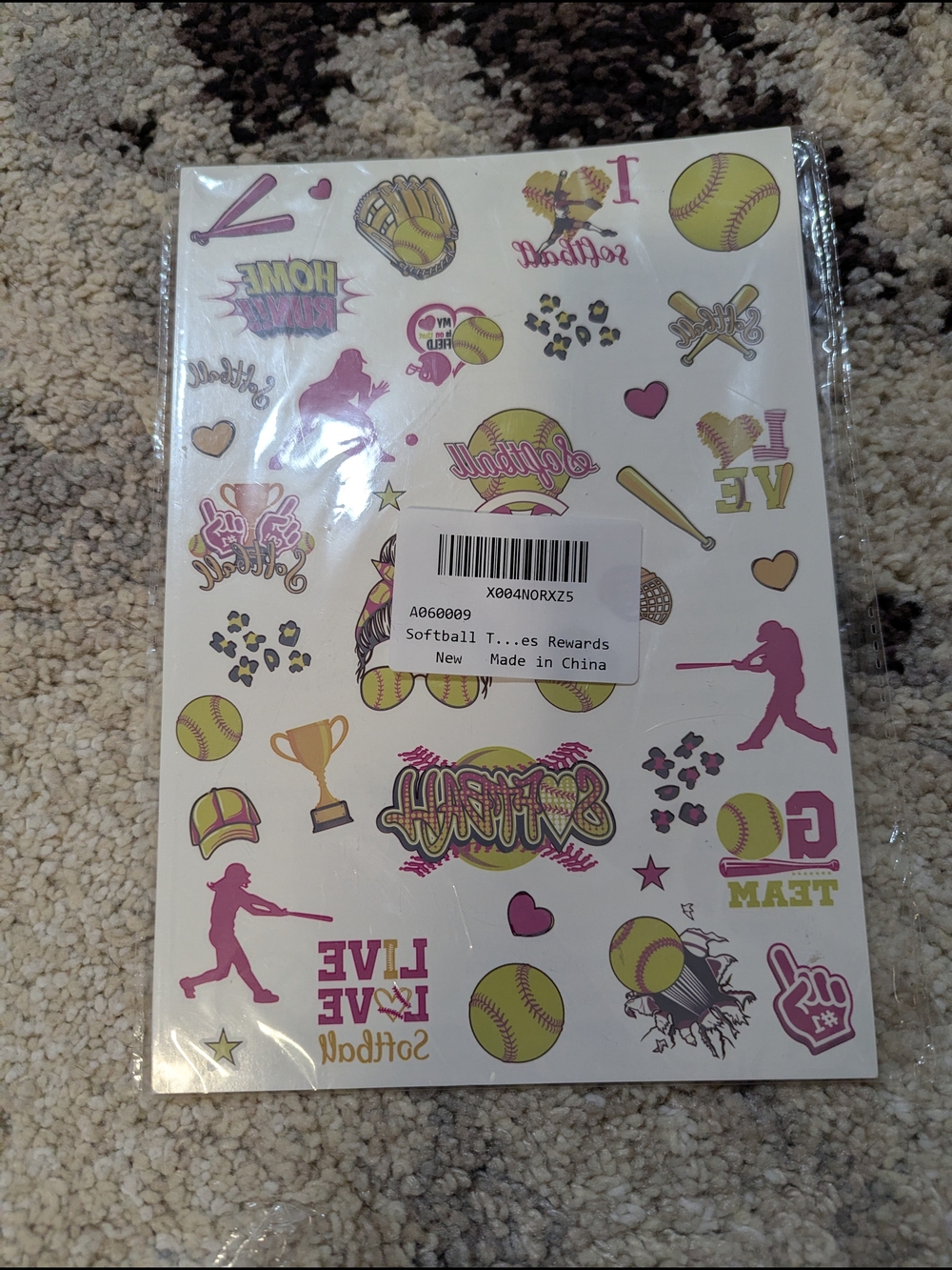 Softball Tattoo Sheet - Pink & Yellow Designs